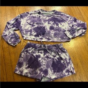 Shein Purple Tie-Dye Cropped Sweatshirt and Shorts lounging set